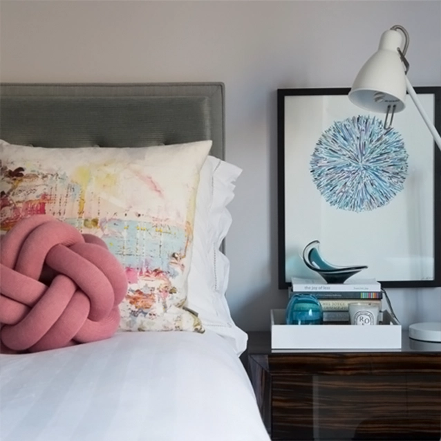 Camden King Bed in Romo Linara Eucaluptus & DG Hetton Smoke